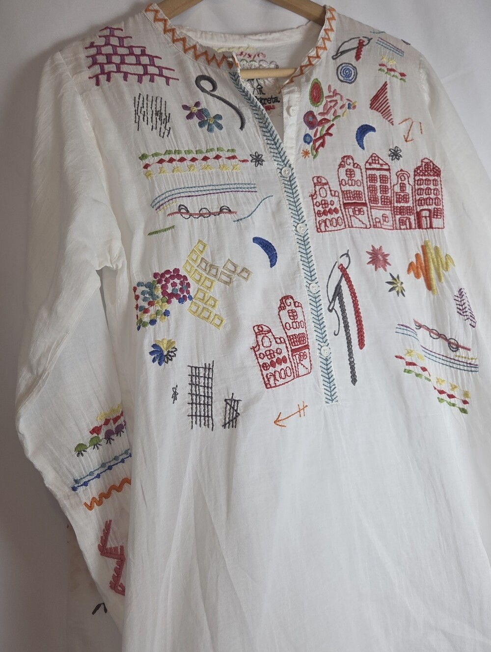 Pete & Greta Johnny Was Travel Gauze Cotton Embroidered Boho Tunic Blouse - Picture 6 of 13